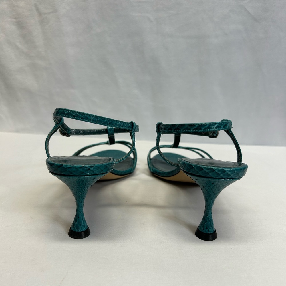 Manolo Blahnik Teal Snakeskin Open Toe Strappy heels Sandals Sz 8.5 - Picture 5 of 7